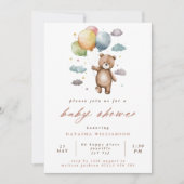 かわいいクマとパステルバルーン赤ちゃんシャワー 招待状 (正面)