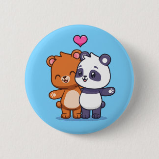 かわいいクマとパンダの友達とハート 缶バッジ