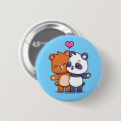 かわいいクマとパンダの友達とハート 缶バッジ (正面&裏面)