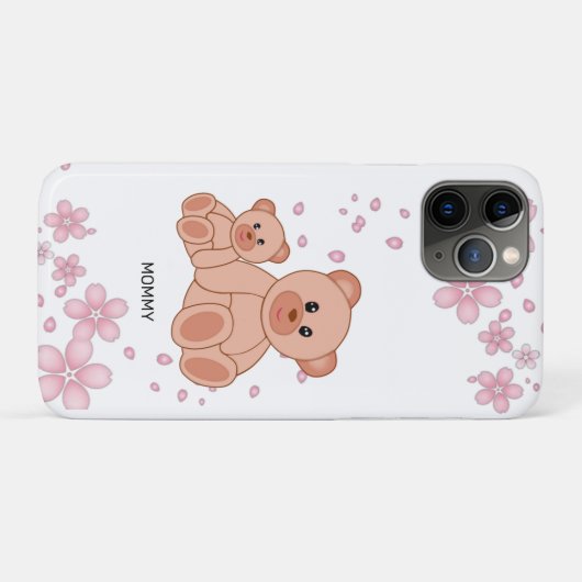 かわいいクマとピンクの花 Case-Mate iPhoneケース (裏面(横))