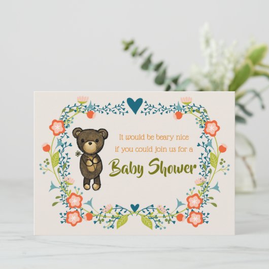 かわいいクマとフローラリースベビーシャワー 招待状 (スタンド正面)