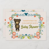 かわいいクマとフローラリースベビーシャワー 招待状 (正面/裏面)
