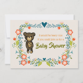かわいいクマとフローラリースベビーシャワー 招待状