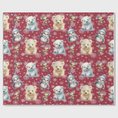 かわいいクマとペンギンのクリスマスラッピング紙 ラッピングペーパー (フラット)