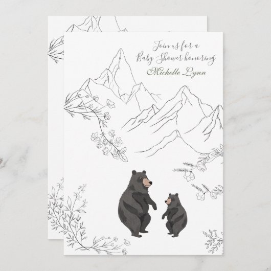 かわいいクマと山林の赤ちゃんシャワー 招待状 (正面/裏面)