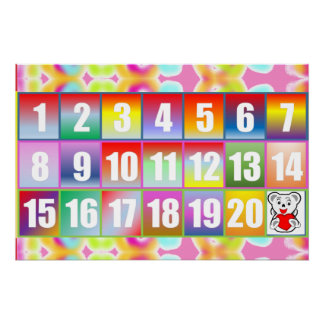 かわいいクマと明るい虹の数字ポスター1~20 ポスター