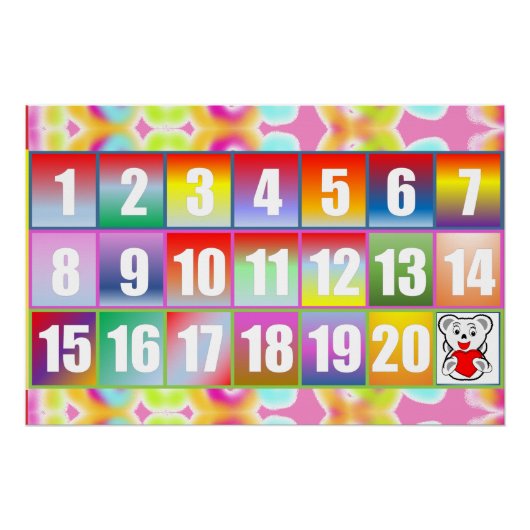 かわいいクマと明るい虹の数字ポスター1～20 ポスター (正面)