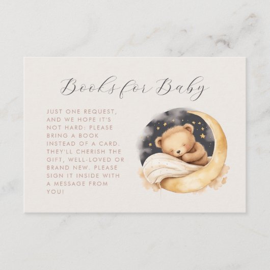 かわいいクマと月の赤ちゃんシャワー予約リクエスト エンクロージャーカード (正面)