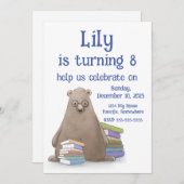 かわいいクマと本の誕生日,パーソナライズ可能 招待状 (正面/裏面)