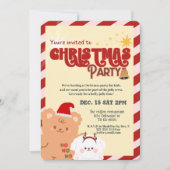 かわいいクマと犬の子供の休日パーティーの招待 招待状 (正面)