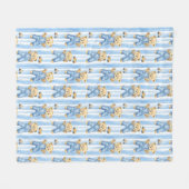 かわいいクマと男の赤ちゃん フリースブランケット (正面(横))