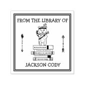 かわいいクマと矢の本を図書館から セルフインキングスタンプ (デザイン)