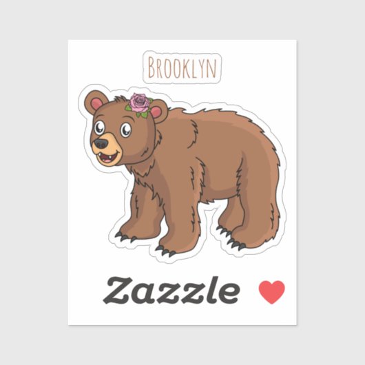 かわいいクマと花の漫画イラストレーション シール (シート)