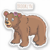 かわいいクマと花の漫画イラストレーション シール (正面)