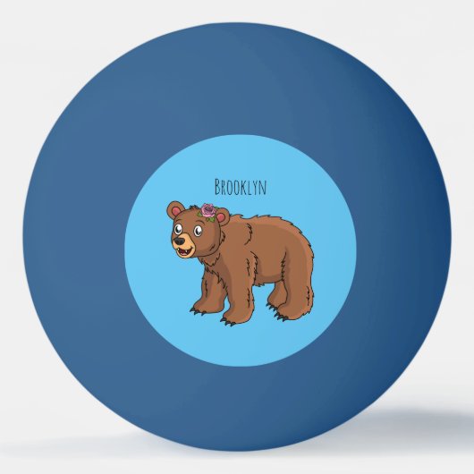 かわいいクマと花の漫画イラストレーション 卓球ボール (正面)