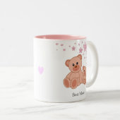 かわいいクマと花を持つ最高のママ ツートーンマグカップ (正面右)