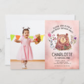 かわいいクマと花ガールズ写真誕生日パーティー 招待状 (正面)