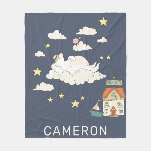 かわいいクマと鳥のイラストレーションシーンパーソナライズされた フリースブランケット (正面)