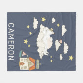 かわいいクマと鳥のイラストレーションシーンパーソナライズされた フリースブランケット (正面(横))