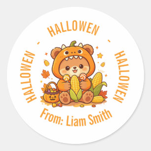 かわいいクマのかぼちゃ ハロウィン 名前入り ラウンドシール