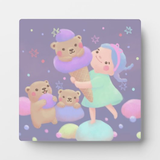 かわいいクマのアイスクリームイラスト フォトプラーク (正面)
