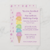 かわいいクマのアイスクリームコーンの女の子の誕生日パーティー 招待状 (正面/裏面)