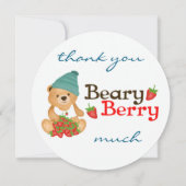 かわいいクマのイチゴ ビアリー ベリー ファーストバースデー サンキューカード (正面)