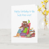 かわいいクマのイラストが入った最高の祖母への誕生日カード カード (黄色い花)