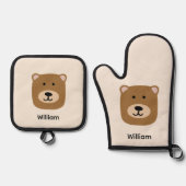 かわいいクマのオーブンミトと鍋敷き 鍋つかみ&鍋敷きセット (正面)