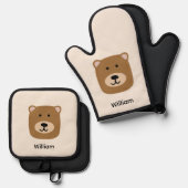 かわいいクマのオーブンミトと鍋敷き 鍋つかみ&鍋敷きセット (正面/裏面)