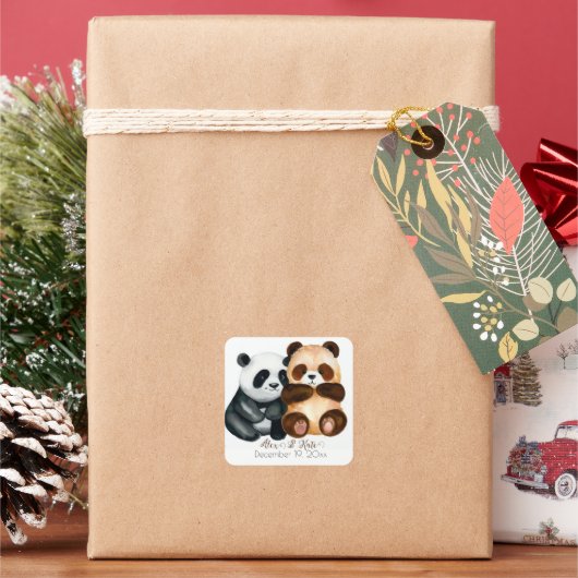 かわいいクマのカップル |ロマン結婚ティック スクエアシール (クリスマス)