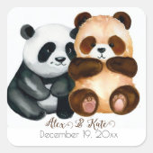 かわいいクマのカップル |ロマン結婚ティック スクエアシール (正面)
