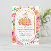 かわいいクマのカボチャの女の子秋赤ちゃんシャワー 招待状 (スタンド正面)