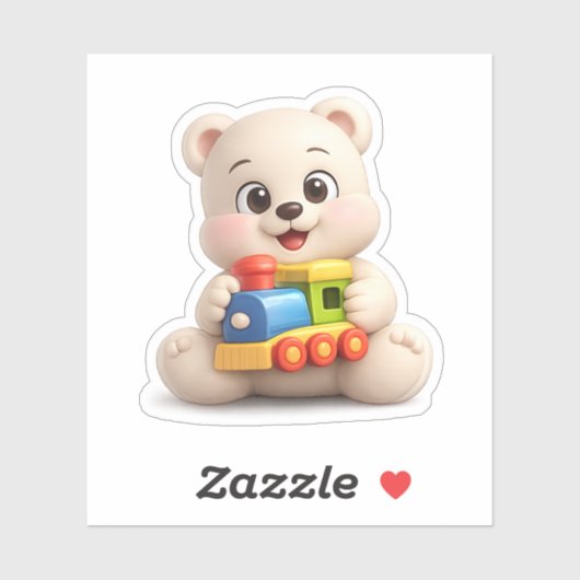 かわいいクマのキャラクターがおもちゃの列車と遊んでいる。 シール (シート)