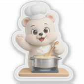 かわいいクマのキャラクターが料理しています。 シール (正面)
