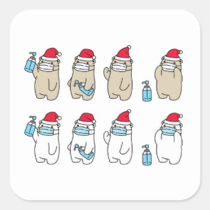 かわいいクマのクリスマスハットマスクサニタイザ スクエアシール