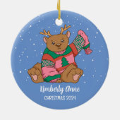 かわいいクマのクリスマス動物の雪の冬の休日 セラミックオーナメント (裏面)
