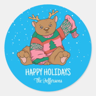 かわいいクマのクリスマス動物の雪の冬の休日 ラウンドシール