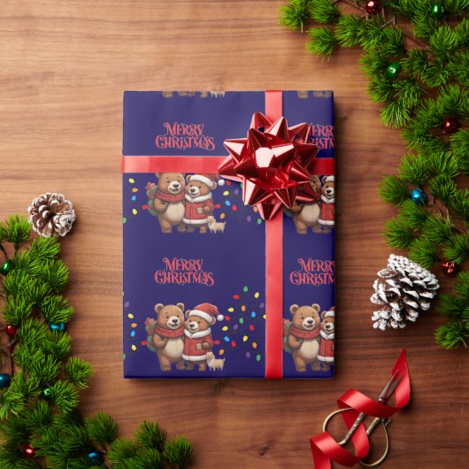 かわいいクマのクリスマス包装紙 ラッピングペーパー (クリスマスギフト)