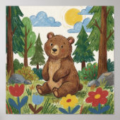 かわいいクマのクレヨン画の子供 ポスター (正面)
