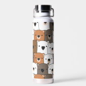 かわいいクマのコラージュ顔 ウォーターボトル (背面)