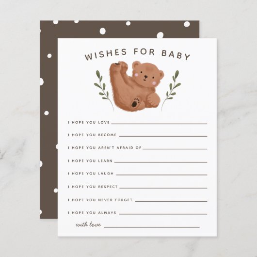 かわいいクマのシャワーの願いベビーカード (正面/裏面)