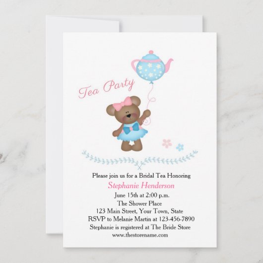 かわいいクマのティーパーティー 招待状 (正面)