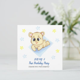 かわいいクマのテーマの男の子の誕生日パーティー サンキューカード