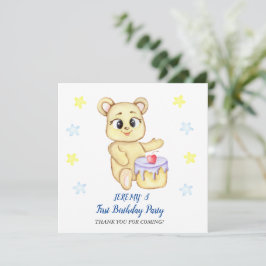かわいいクマのテーマの男の子の誕生日パーティー サンキューカード