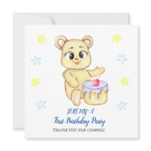 かわいいクマのテーマの男の子の誕生日パーティー