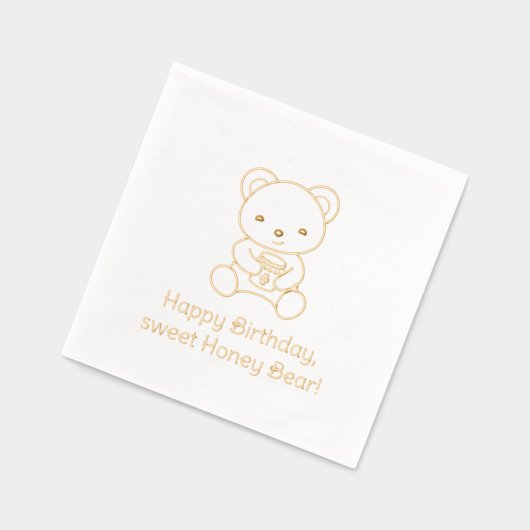かわいいクマのハニージャー誕生日 箔ナプキン (左)