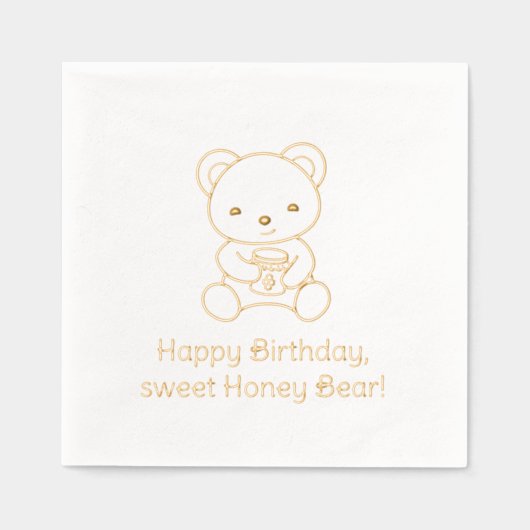 かわいいクマのハニージャー誕生日 箔ナプキン (正面)