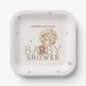 かわいいクマのハートベージュライトブラウンベビーシャワー ペーパープレート (正面)