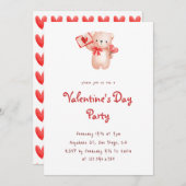 かわいいクマのハート バレンタインデーパーティー招待状 招待状 (正面/裏面)